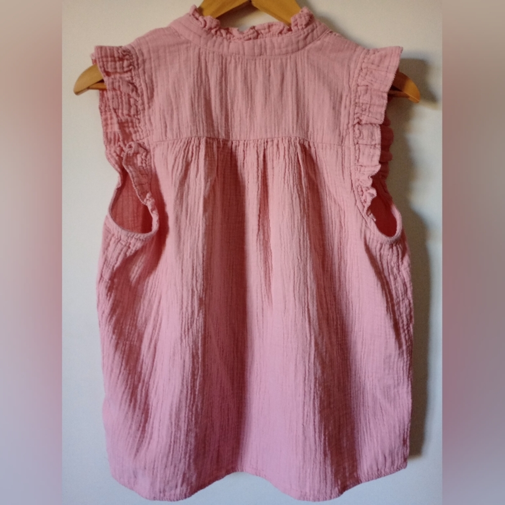 J. Crew Soft Pink Guaze Ruffle Trim Top Size Medium - Picture 7 of 11
